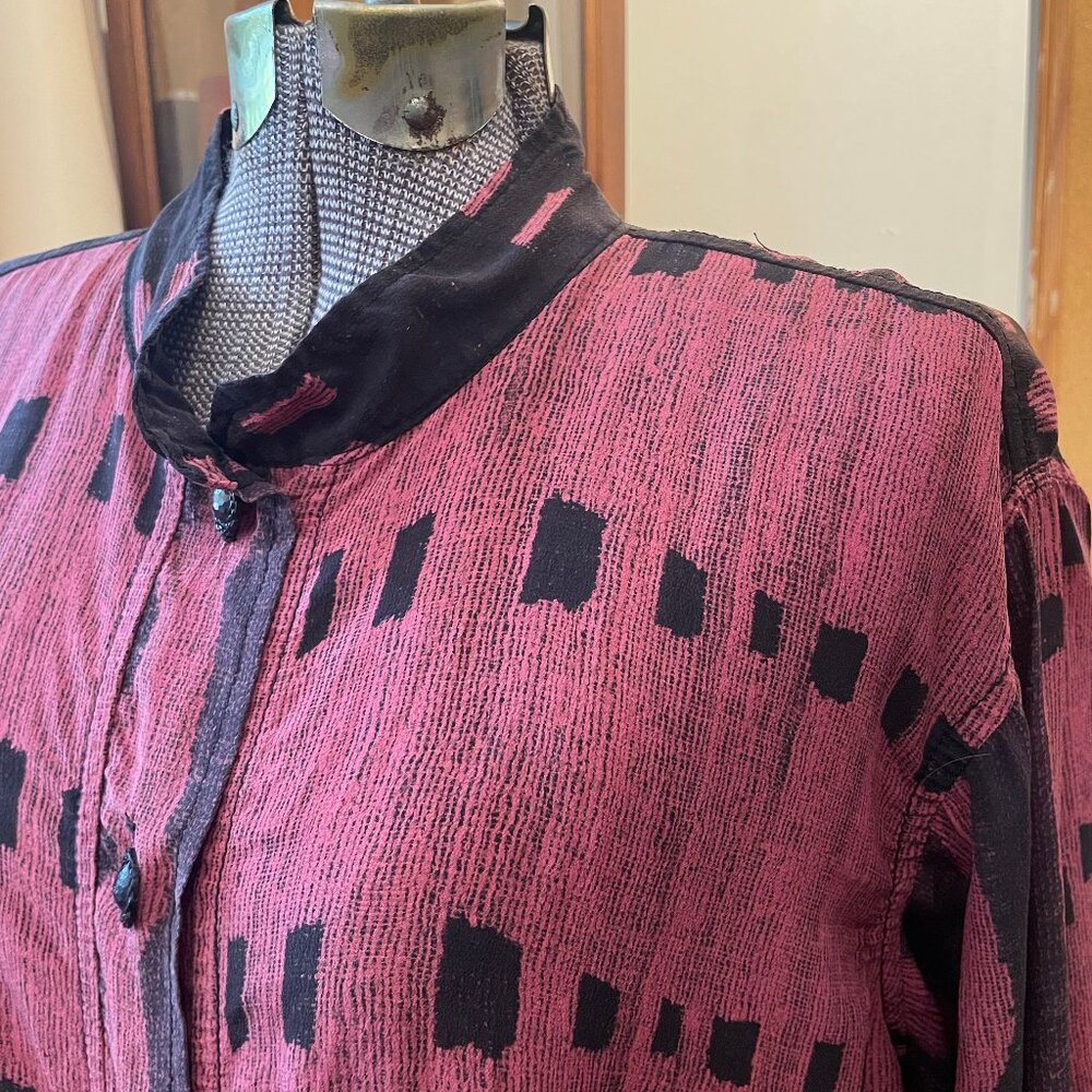 Vintage Silk Pink & Black Blouse